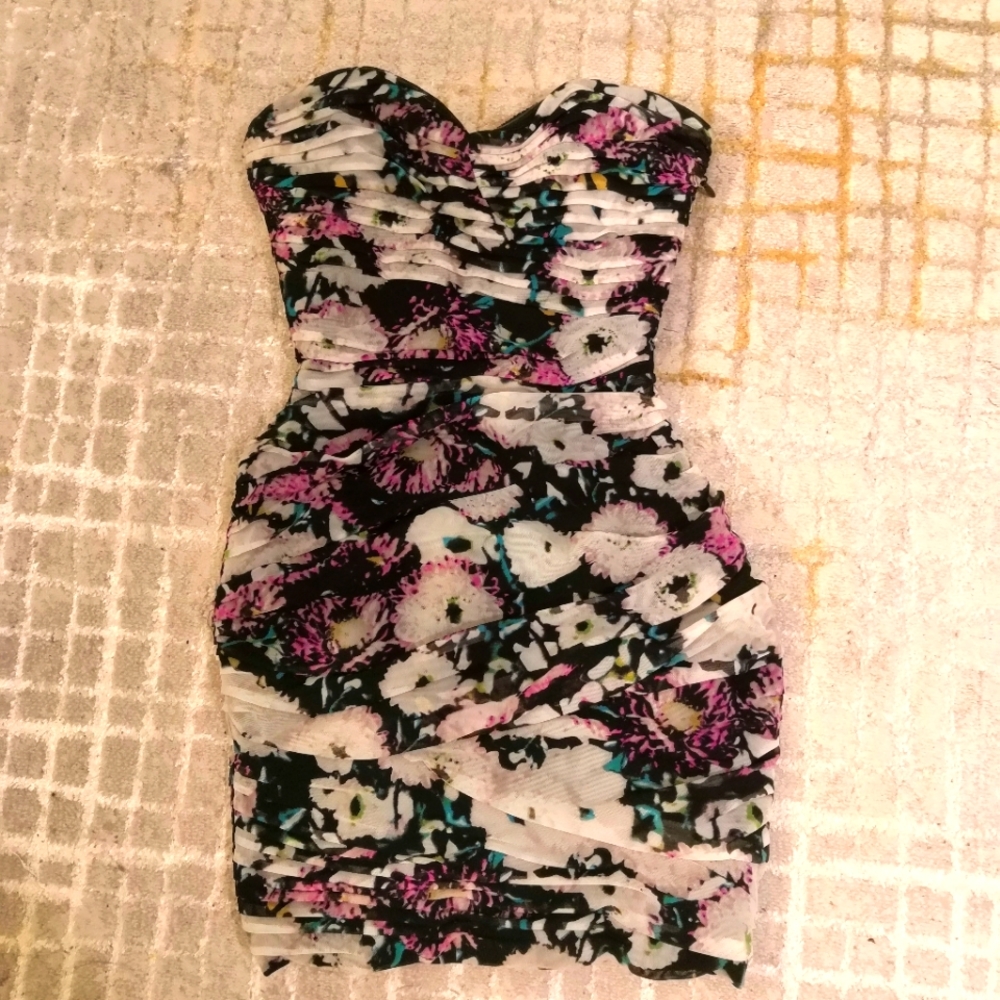 BCBG strapless flower pattern dress